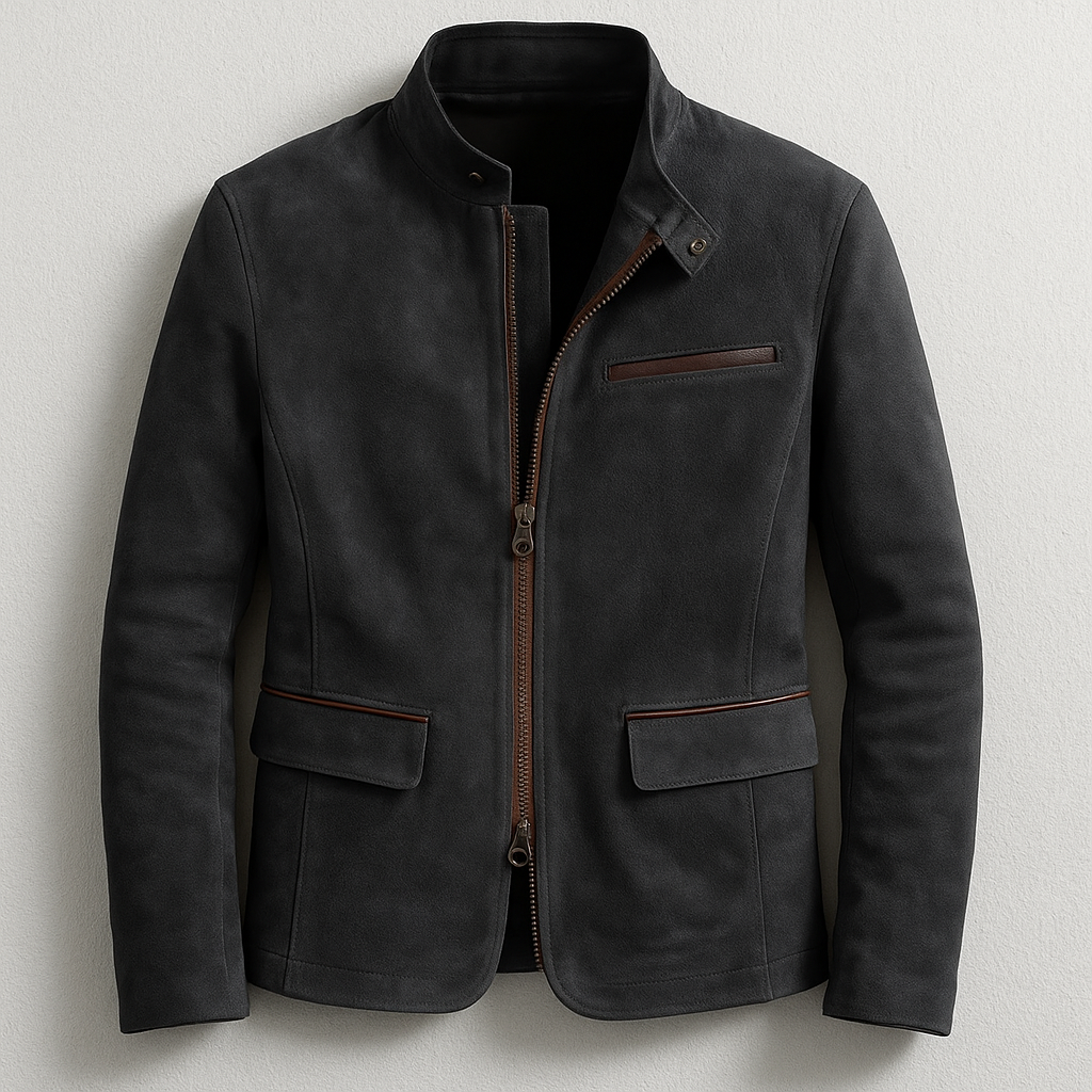 Wildlederjacke mit Stehkragen und Reißverschluss | Eleganz und Stil für moderne Männer
