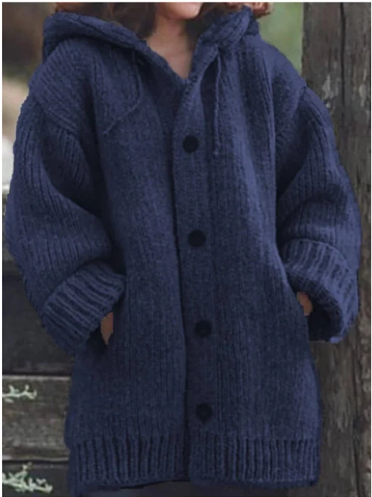 Lange Strickjacke mit Kapuze – Damen Cardigan oversized, warm & stylisch
