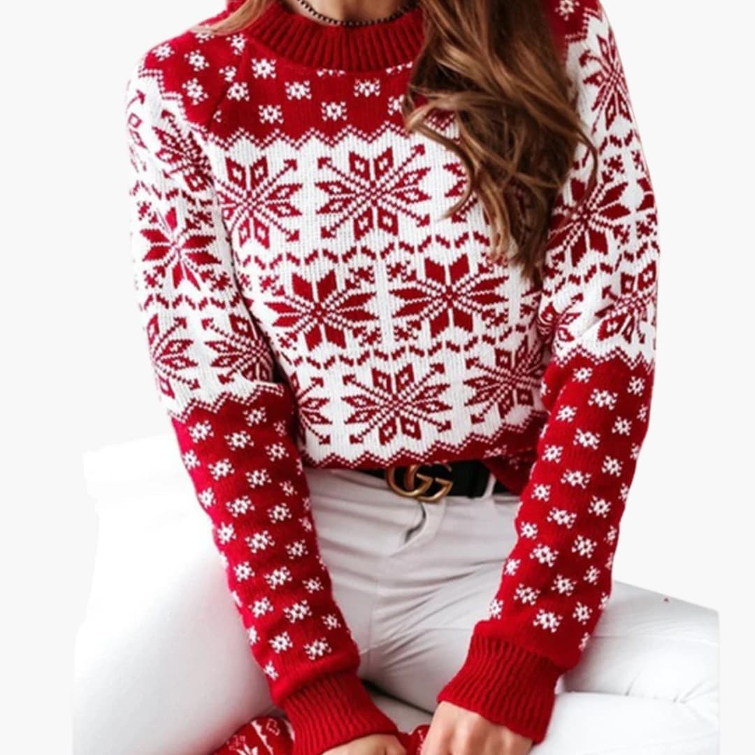 Damen Pullover | Festlicher Rundhalspullover mit Motiv für Winter & Weihnachten