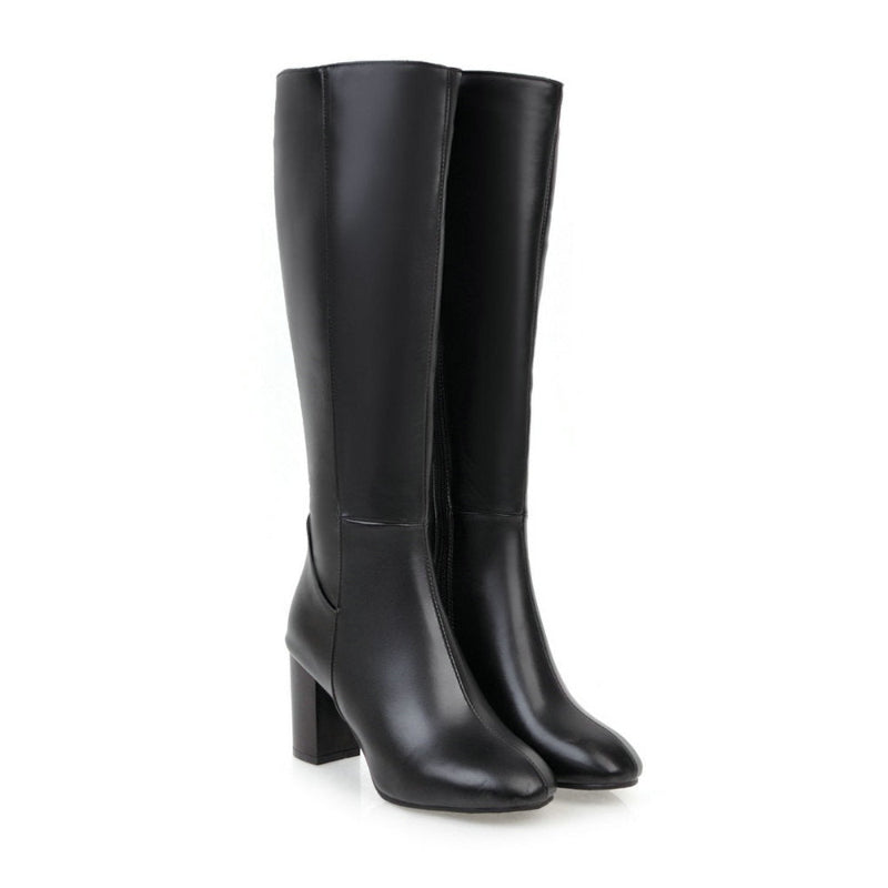 Siegrun | Damen Klassische Hohe Stiefel mit Blockabsatz & Seitlichem Reißverschluss