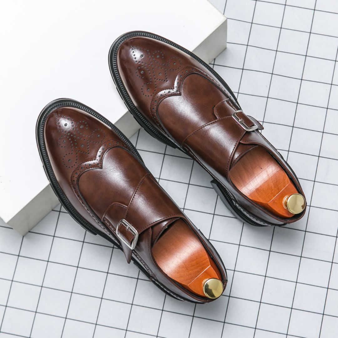 Owen | Herren Monk Strap Oxford Schuhe mit Flügelkappe & Brogue-Details – Elegante Lederschuhe für Business & Anlässe