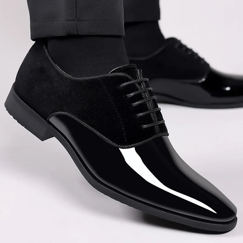 Thomas | Herren Lackleder Oxford Schuhe mit Samt- und Glanz-Kontrast | Elegante Business- und Abendschuhe