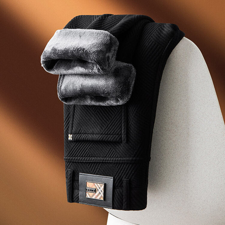 Theo | Herren Fleecegefütterte Strukturhose mit geometrischem Muster | Elegante Thermo-Stoffhose für kalte Tage