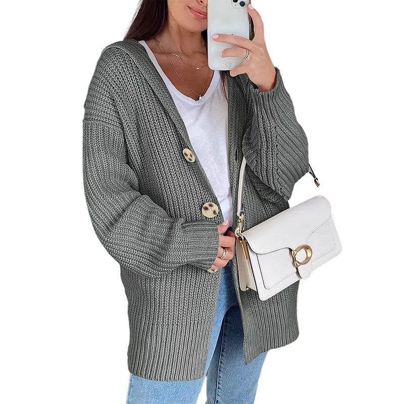 Damen Grobstrickjacke | Oversize Schnitt & Elegante Holzknöpfe