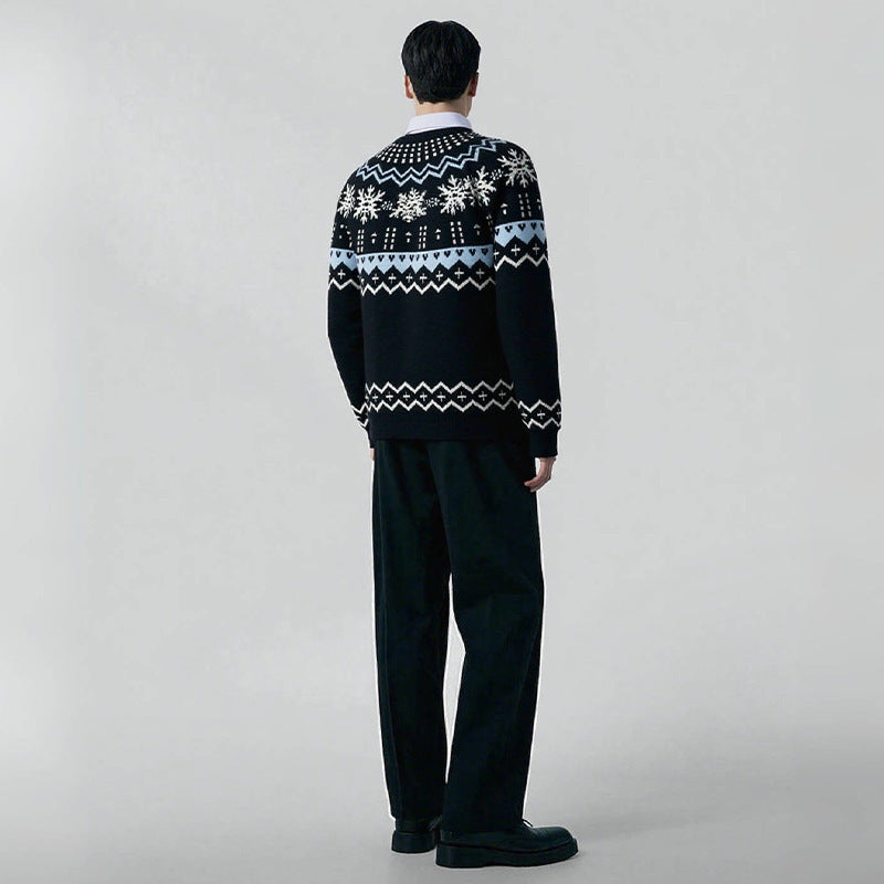 Herren Strickpullover Rundhals mit Geometrischem Muster | Winterlicher Komfort & Stil