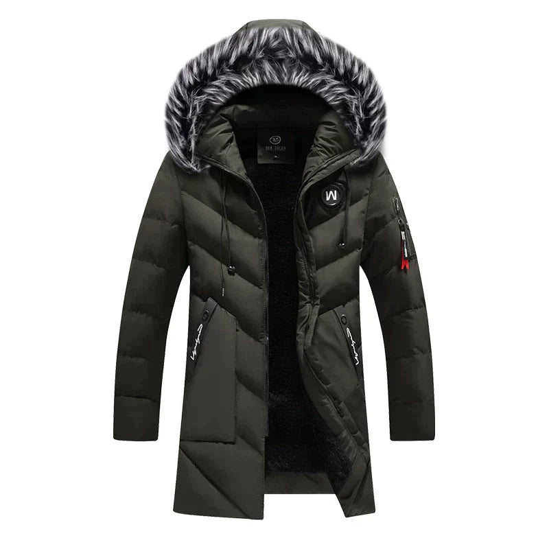 Miles | Herren Winterjacke mit Kapuze & Fleecefutter | Langer Steppmantel für kalte Tage
