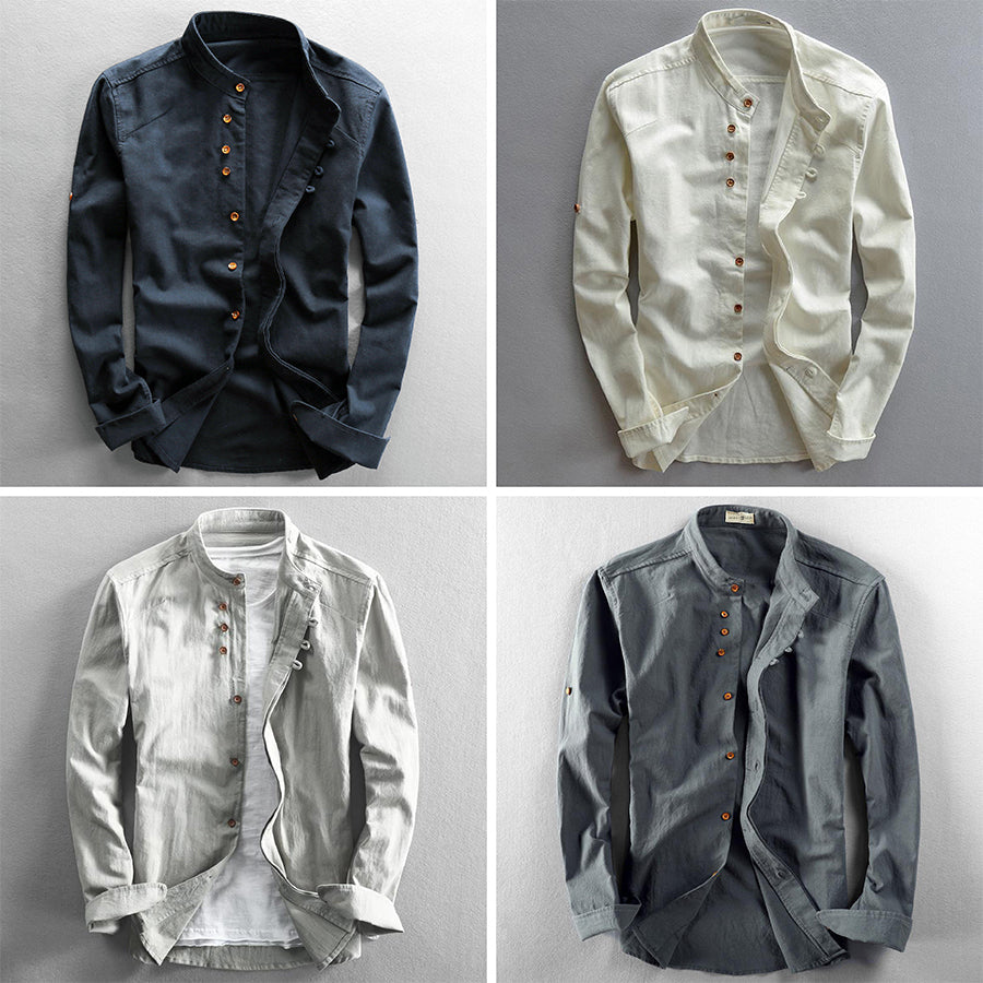 Modernes Strukturiertes Herren Stehkragenhemd – Stilvoll, Vielseitig & Komfortabel