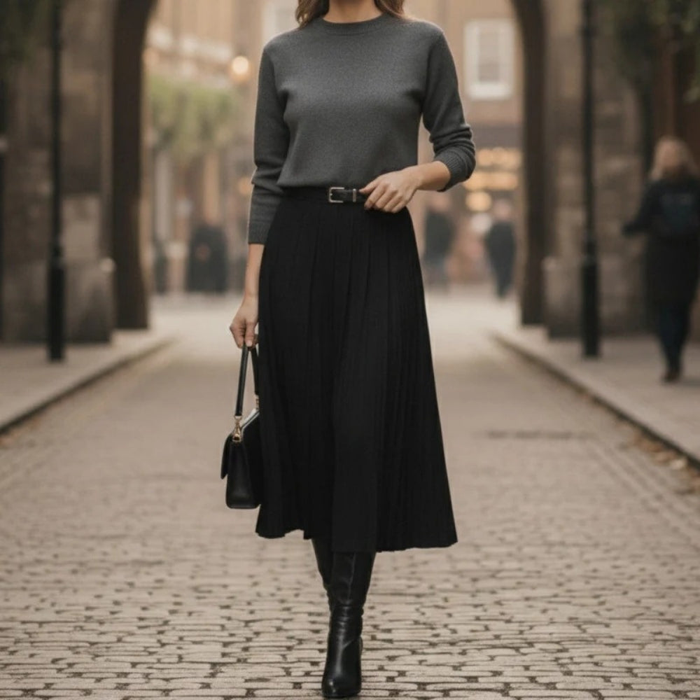 Damen Plissierter Midi-Rock mit Gürtel – A-Linien Rock für Alltag, Büro und elegante Kombinationen