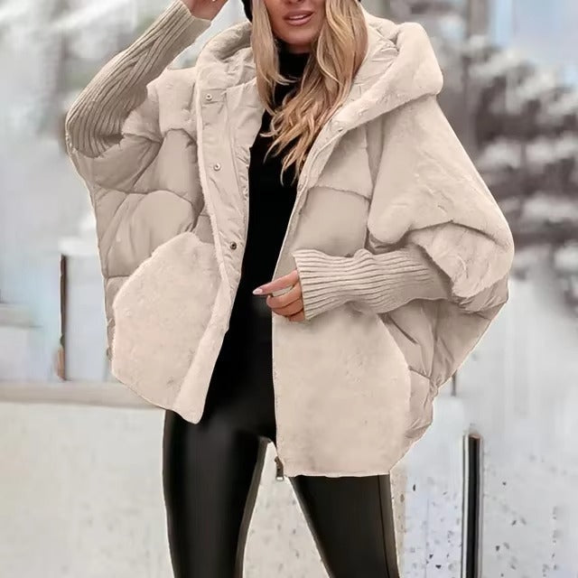 Ilka | Damen Oversized Pufferjacke mit Kapuze, Steppung & Gerippten Bündchen