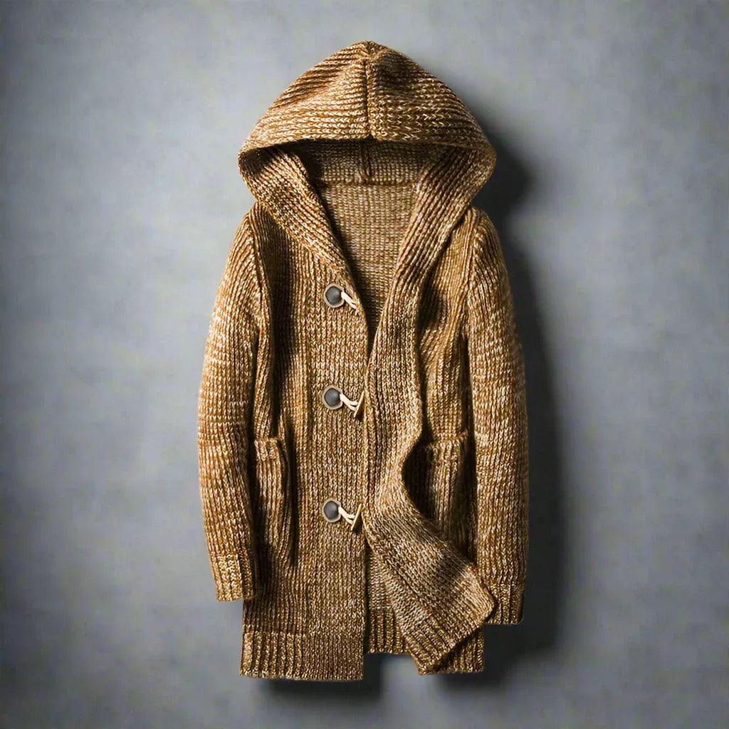 Gerry | Herren Strick-Cardigan lang mit Kapuze & Holzknebelverschluss