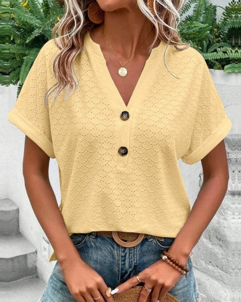 Damen Kurzarm Oberteil mit V-Ausschnitt – Leichtes Sommer Top für Freizeit und Alltag
