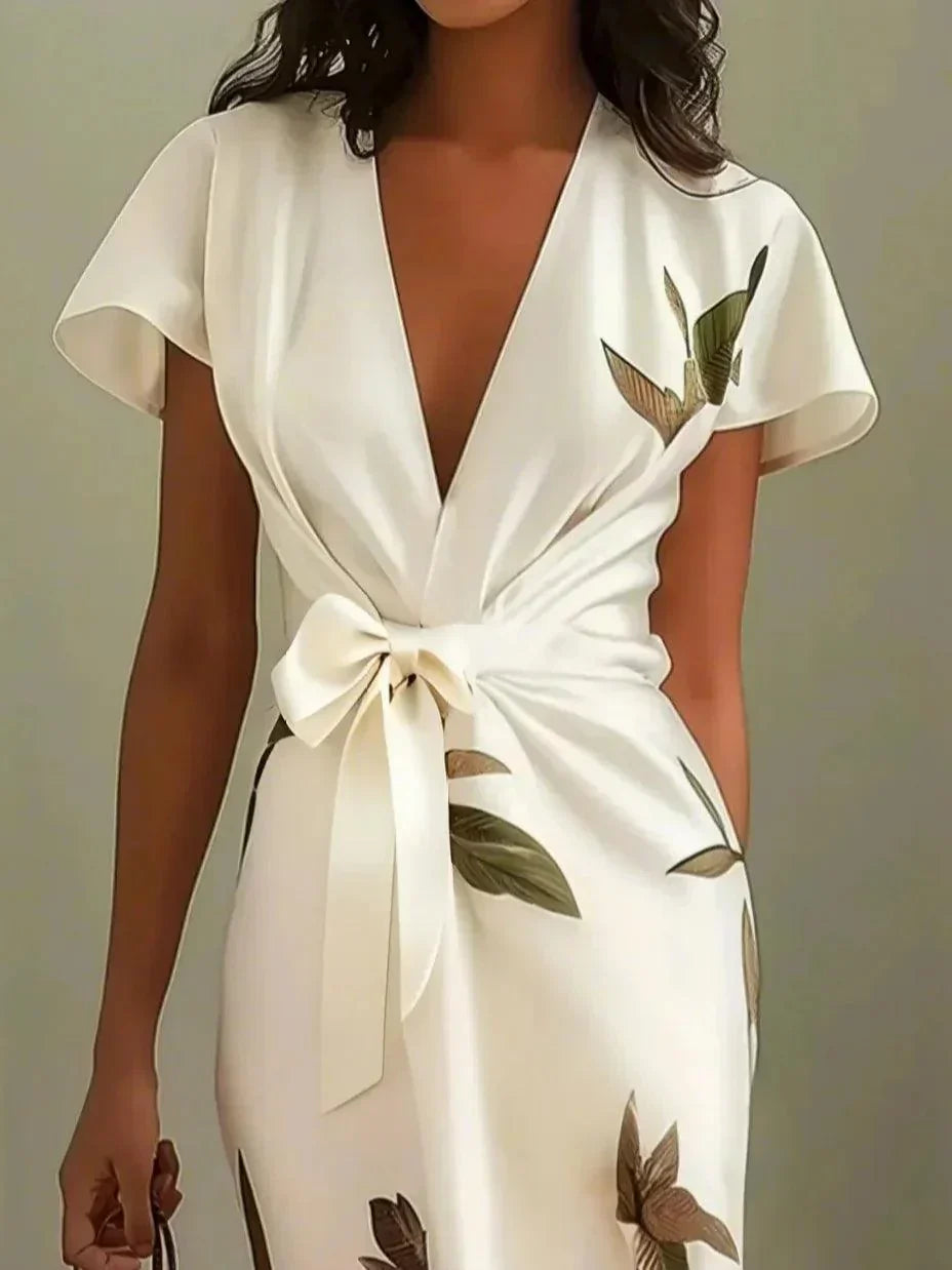 Damen Wickelkleid – Elegantes Kleid mit V-Ausschnitt und fließendem Design