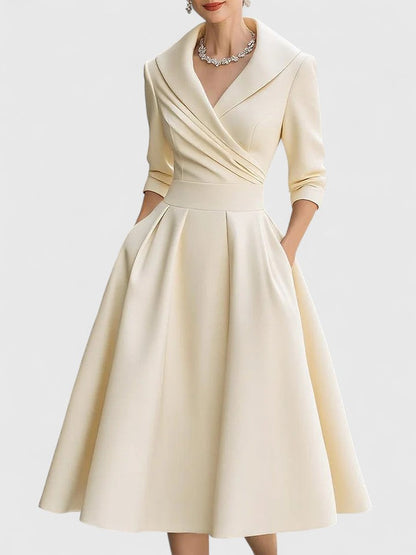 Elegant A-Line Dress | Damen A-Linienkleid mit Wickelkragen & femininer Silhouette