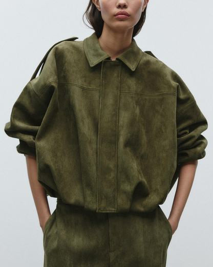 Oversized Velours Damenjacke | Lässige Herbst-Eleganz mit Minimal-Design