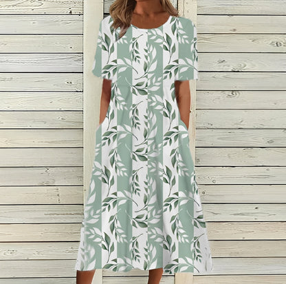 Damen Midikleid – Elegantes Kleid mit floralem Design und fließender Silhouette