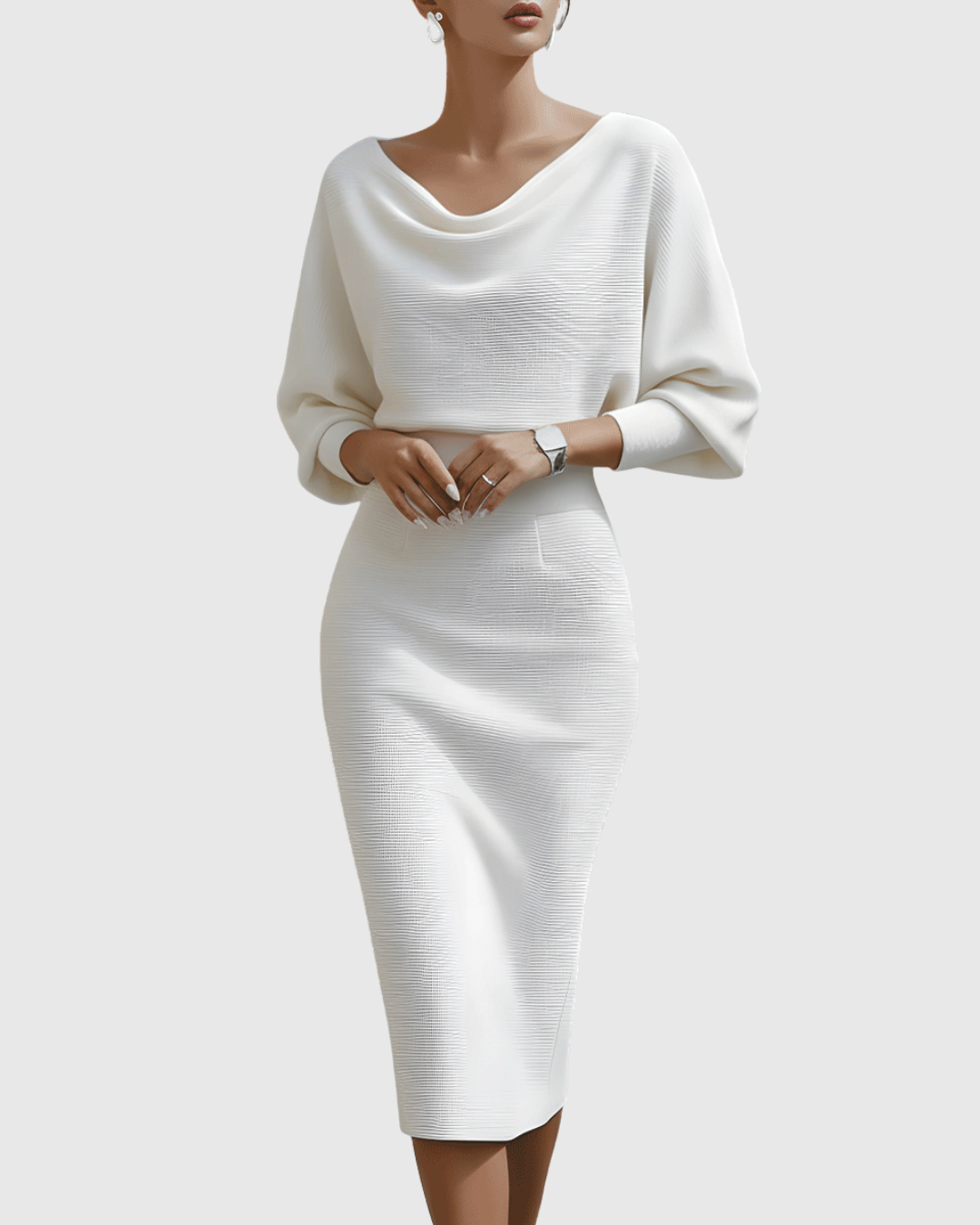 Damen Midikleid – Elegantes Kleid mit Drapierung und fließender Silhouette