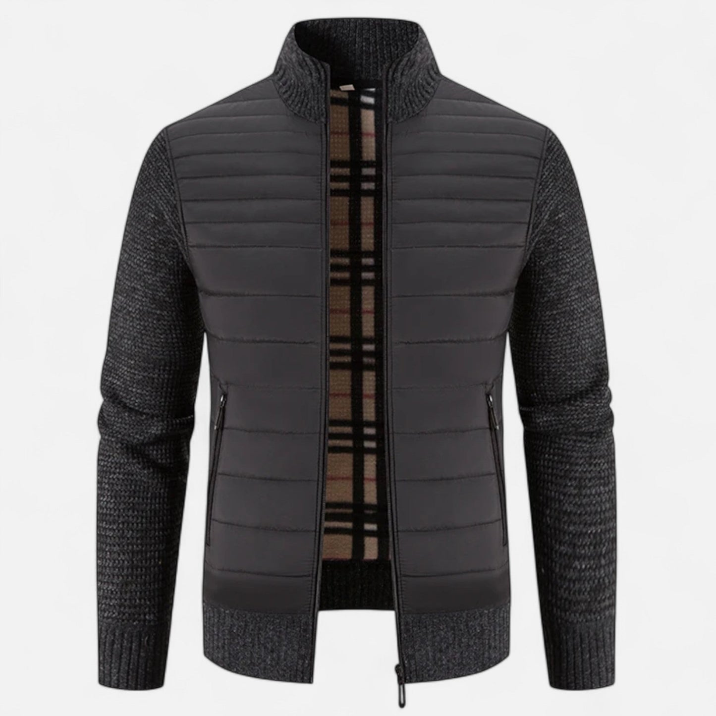 Herren Fleecejacke Patchwork | Stehkragen und Stilvolle Kontraste