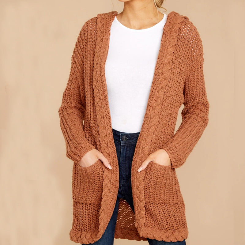 Damen Grobstrickjacke mit Kapuze | Lässig & Praktische Taschen