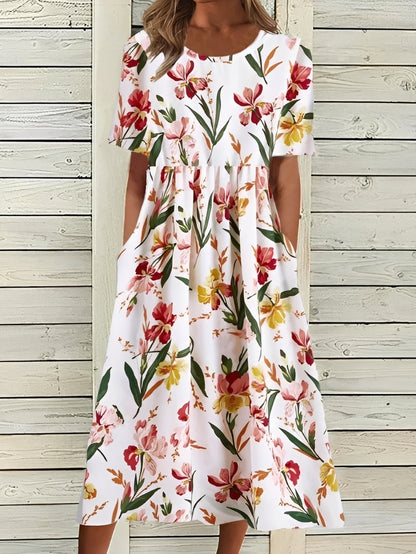 Damen Midikleid – Elegantes Kleid mit floralem Design und fließender Silhouette