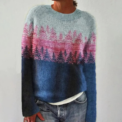 Odette | Damen Grobstrickpullover mit Norweger Muster & Rundhalsausschnitt