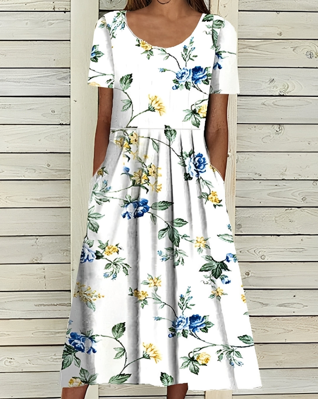 Damen Midikleid – Elegantes Kleid mit floralem Design und fließender Silhouette