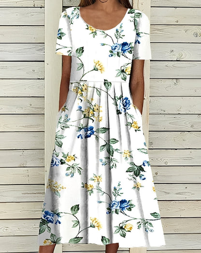 Damen Midikleid – Elegantes Kleid mit floralem Design und fließender Silhouette