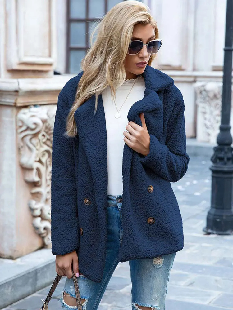 Halira | Damen Stylische Teddy Plüsch Luxus Fleece Mantel mit Taschen