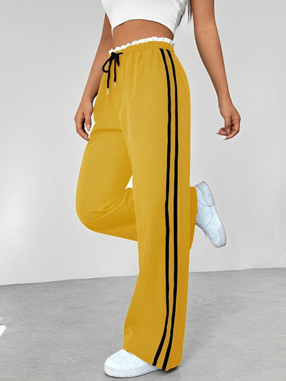 Damen Gerade-Hose mit Seitenstreifen – Weite Freizeit- und Streetwearhose für Alltag und entspannte Outfits