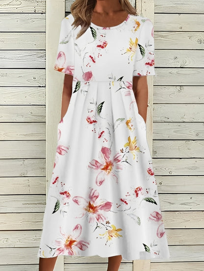 Damen Midikleid – Elegantes Kleid mit floralem Design und fließender Silhouette