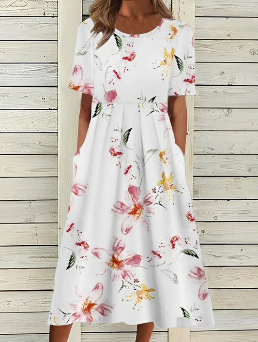 Damen Midikleid – Elegantes Kleid mit floralem Design und fließender Silhouette