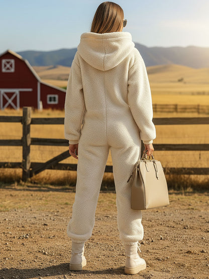 Damen Teddyfleece-Jumpsuit mit Kapuze | Kuscheliger Winterkomfort & Lässiger Stil