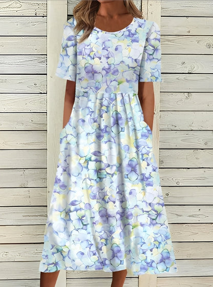 Damen Midikleid – Elegantes Kleid mit floralem Design und fließender Silhouette