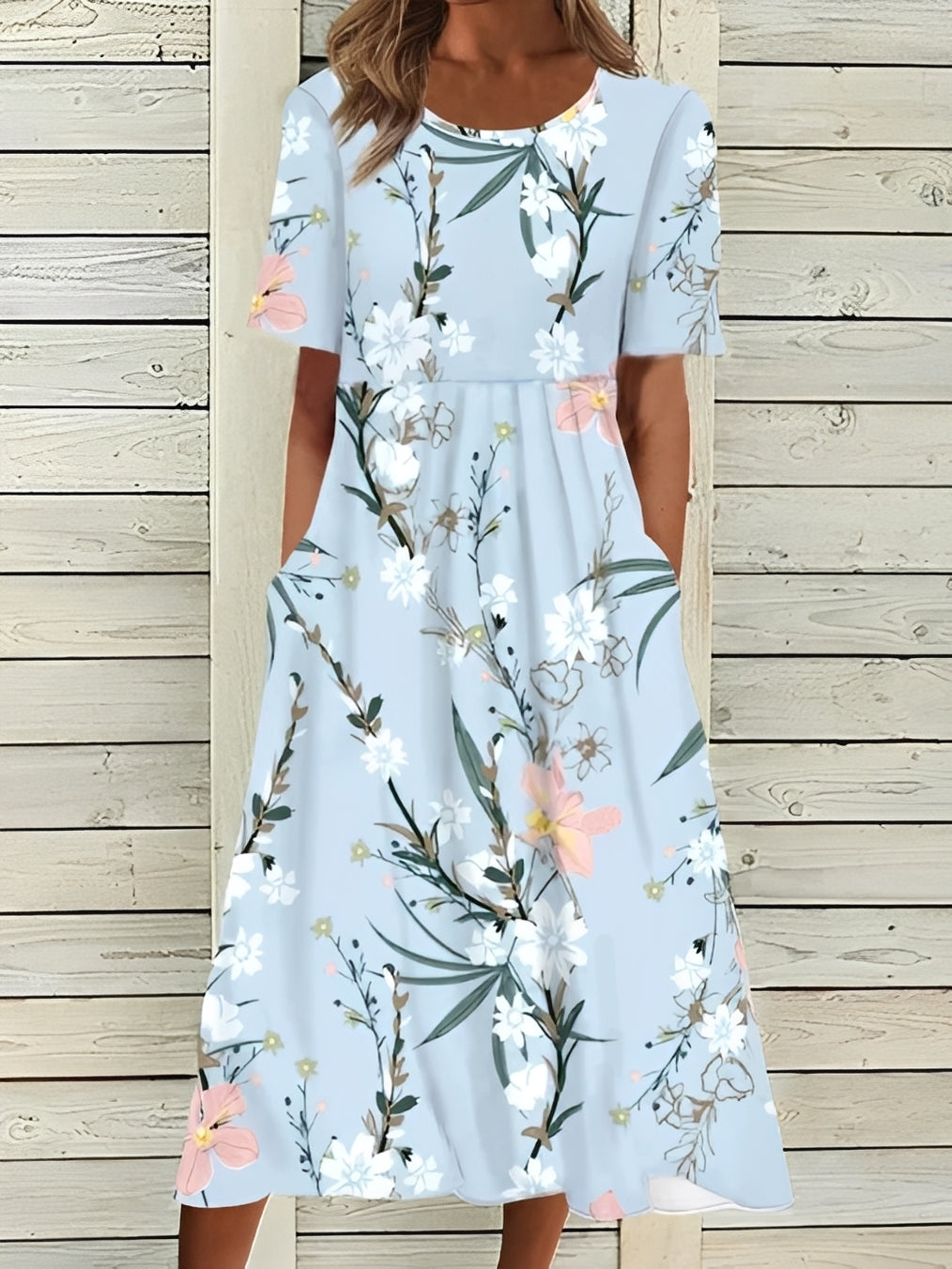 Damen Midikleid – Elegantes Kleid mit floralem Design und fließender Silhouette