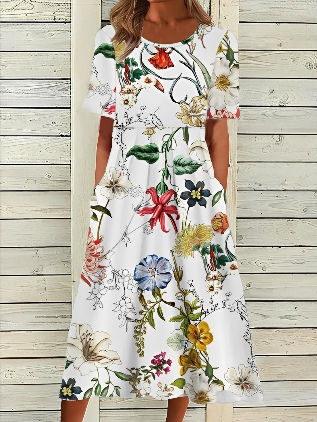 Damen Midikleid – Elegantes Kleid mit floralem Design und fließender Silhouette