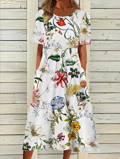Damen Midikleid – Elegantes Kleid mit floralem Design und fließender Silhouette