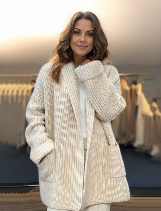 Strickjacke Damen | lange, strukturierte Strickjacke für kühle Tage