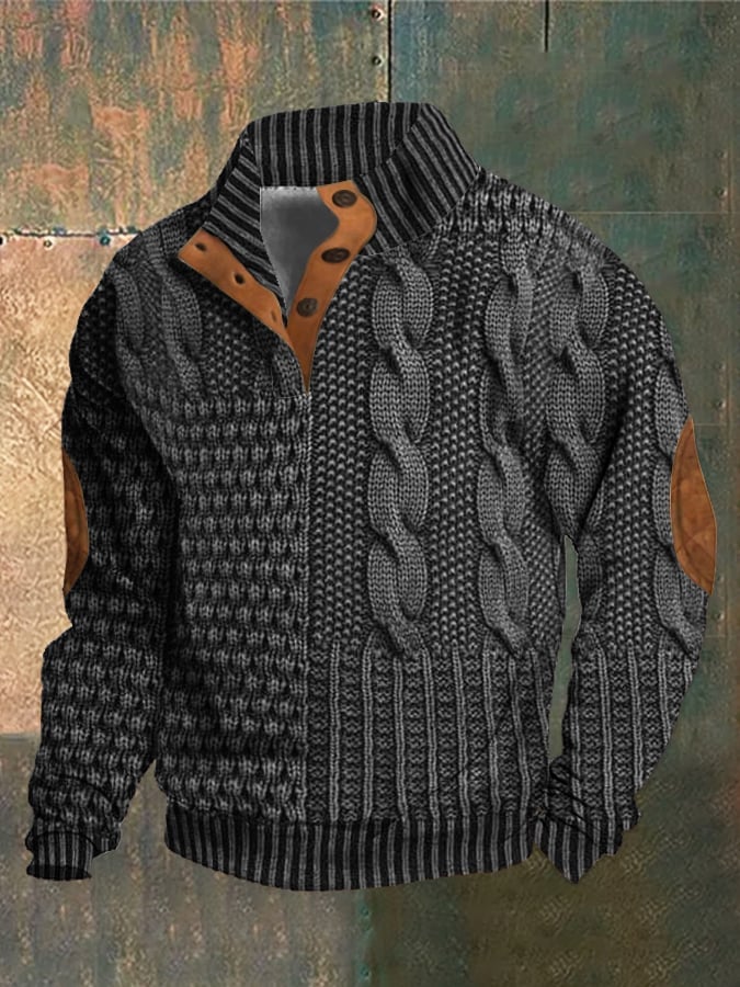 Jaesper | Herren Retro Cashmere Sweatshirt mit Stehkragen und Knöpfen