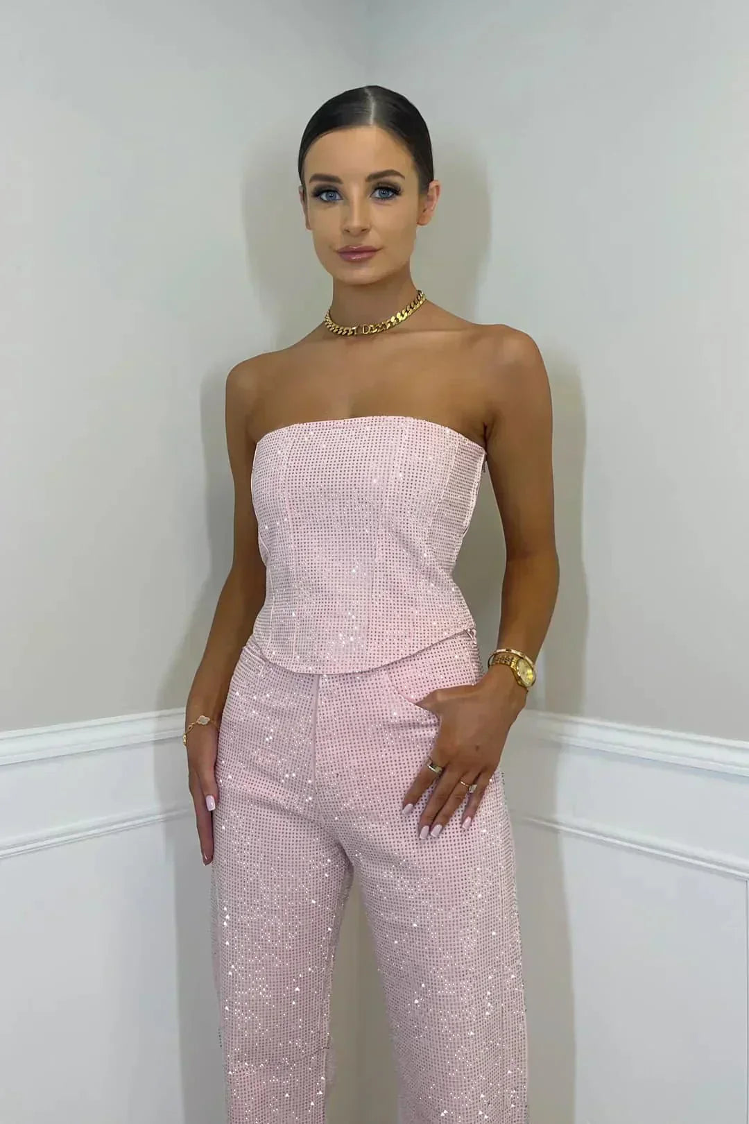 Trägerloser Damen Jumpsuit | Eleganter Glitzer-Look für besondere Anlässe