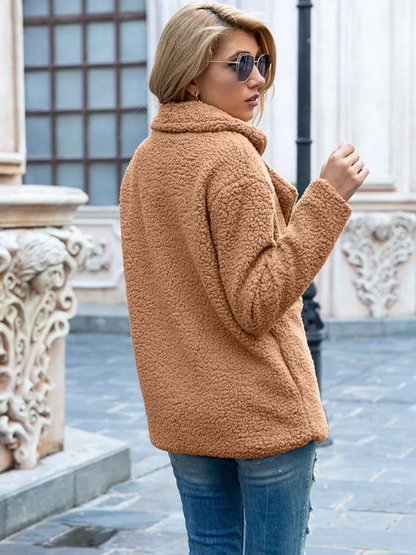 Halira | Damen Stylische Teddy Plüsch Luxus Fleece Mantel mit Taschen