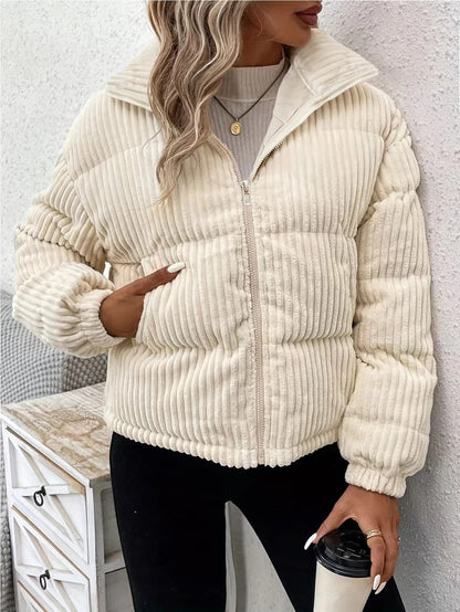 Gesteppt Gerippte Pufferjacke Damen | Stylische Winterjacke für Alltag & Streetstyle