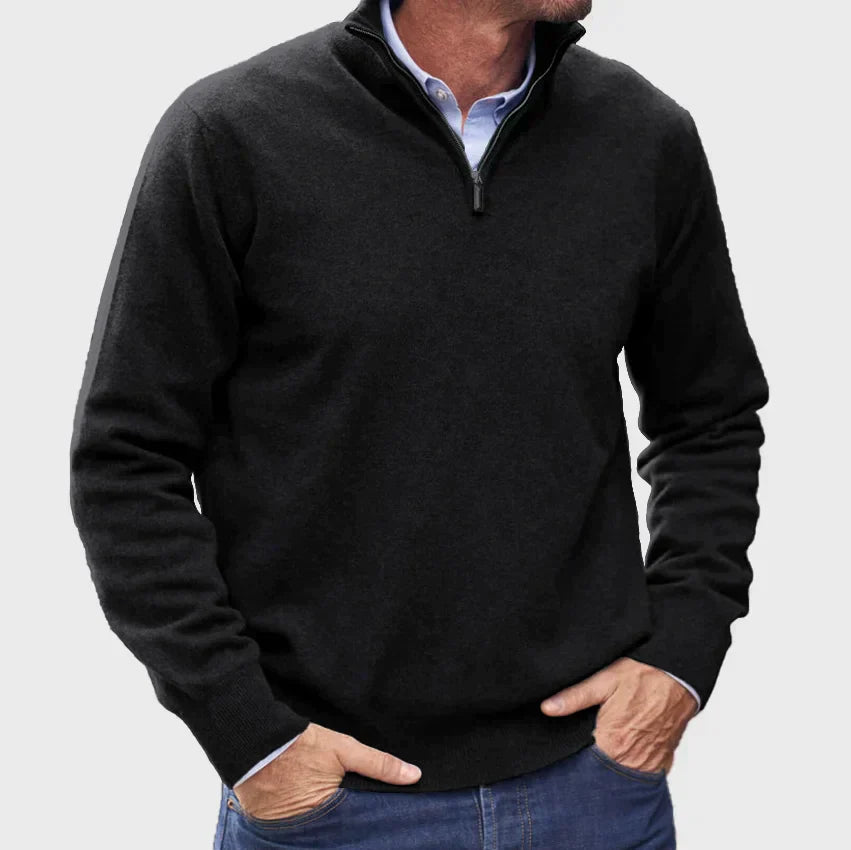 Kuno | Hochwertiger Kaschmir Pullover für Herren mit Reißverschlusskragen – Stylisches Design in Unifarben