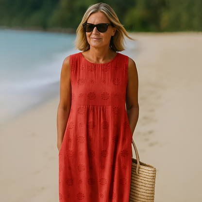 Damen Ärmelloses Sommerkleid mit Taschen – Leichtes Freizeitkleid für Alltag, Urlaub und warme Tage