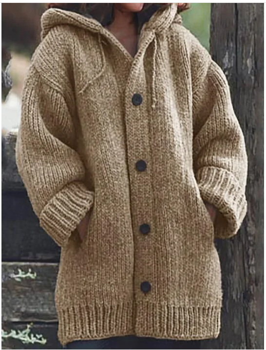 Lange Strickjacke mit Kapuze – Damen Cardigan oversized, warm & stylisch