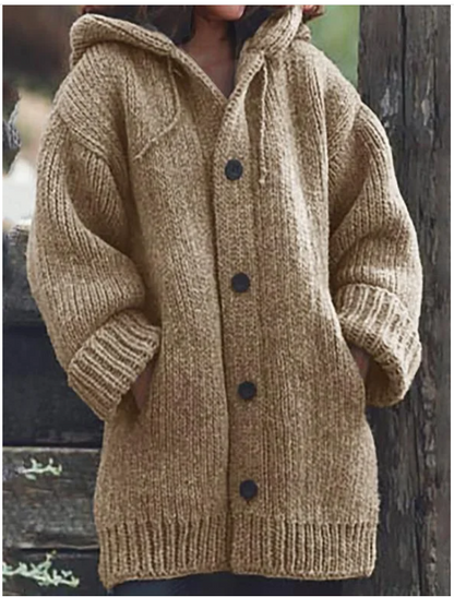 Lange Strickjacke mit Kapuze – Damen Cardigan oversized, warm & stylisch