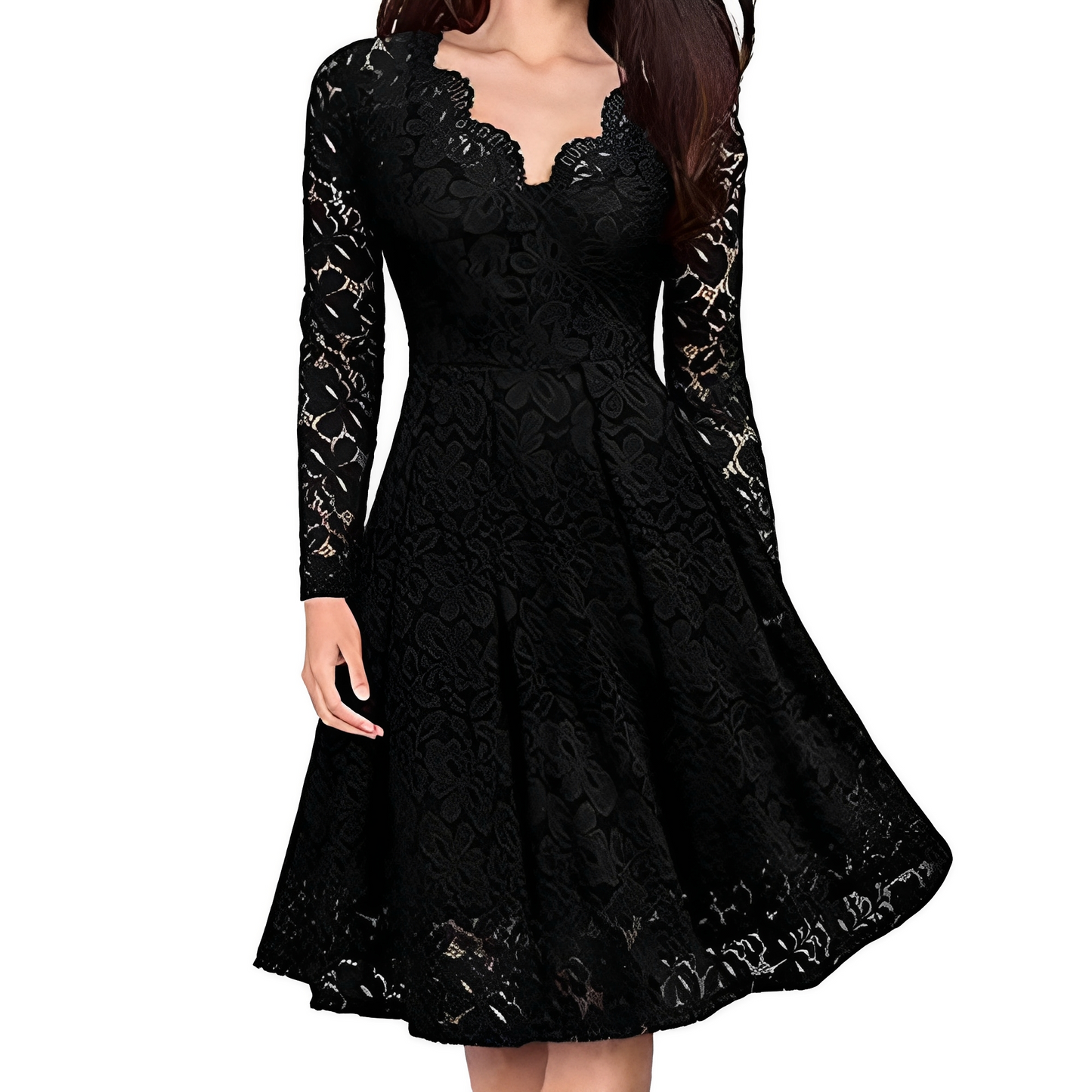 Damen Kleid mit V-Ausschnitt und langen Ärmeln – Elegantes Kleid für festliche Anlässe und besondere Events