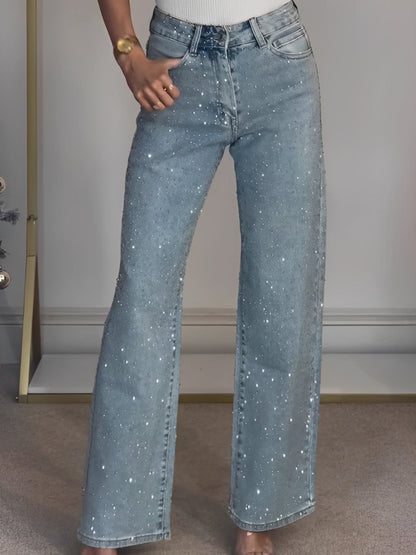 Damen Glitzerjeans mit hohem Bund – Elegante Jeans für stilvolle Alltagslooks und besondere Anlässe