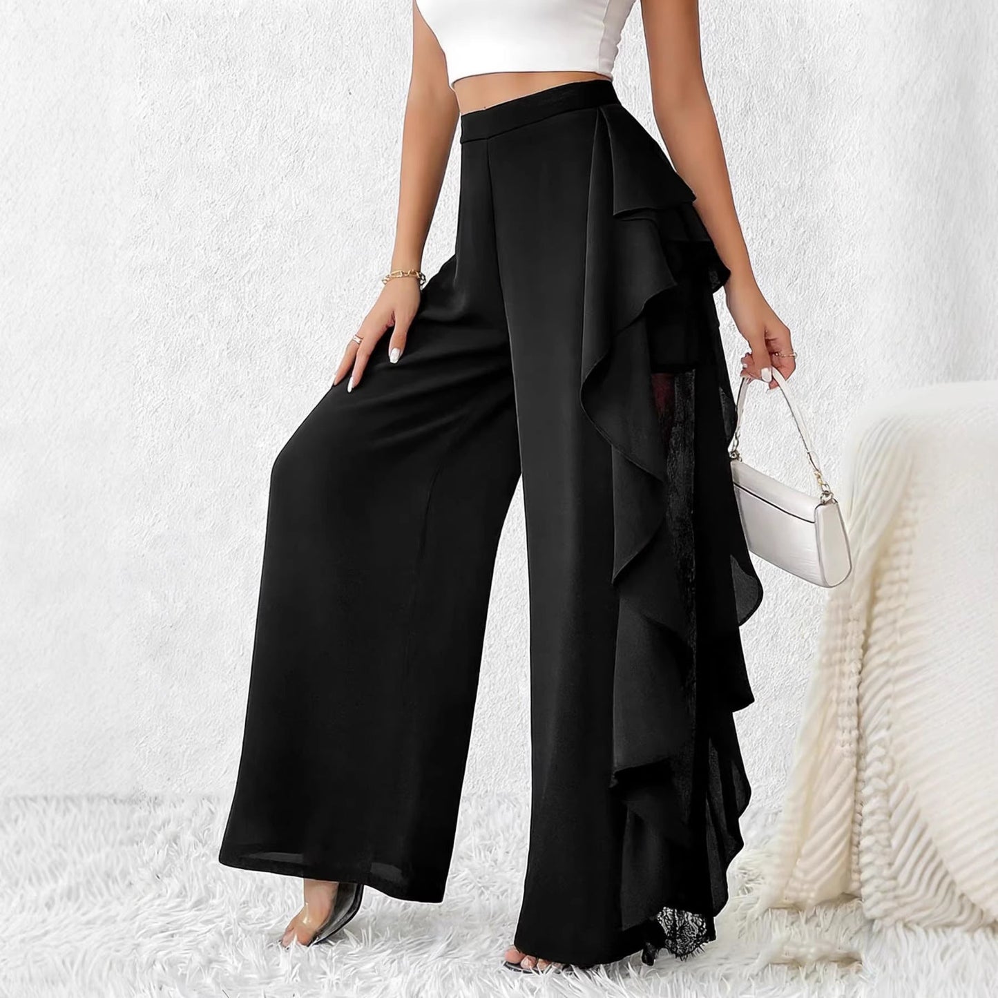 Damen Hose mit hohem Bund und weitem Bein – Elegante Stoffhose für Büro und Alltag