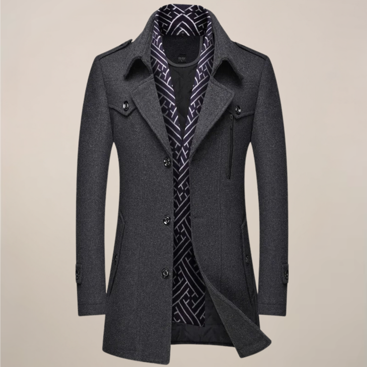 Ryan | Herren Wintermantel mit Reverskragen | Langer Wollstil Mantel mit Knopfleiste für Elegante Outfits