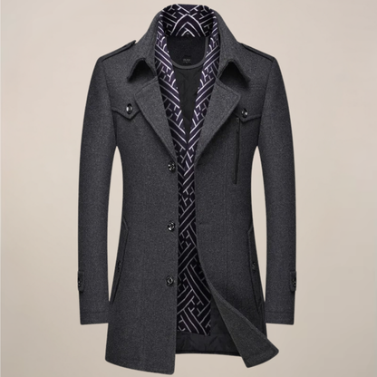 Ryan | Herren Wintermantel mit Reverskragen | Langer Wollstil Mantel mit Knopfleiste für Elegante Outfits