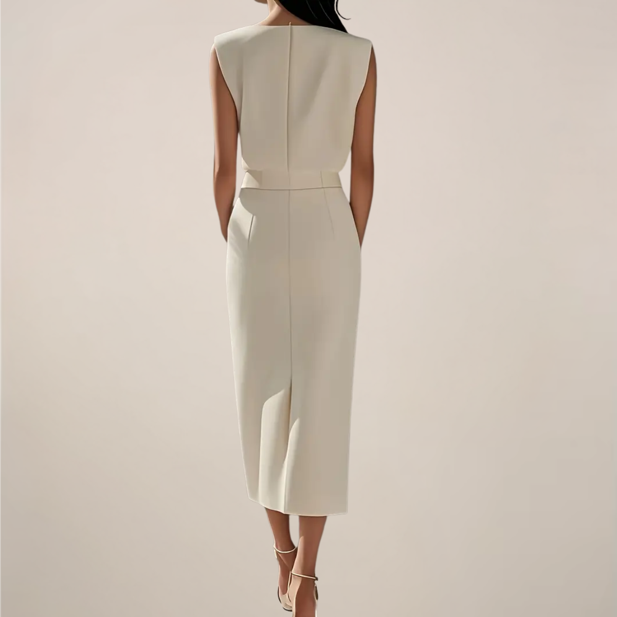Ilse | Damen Ärmelloses Midi Kleid mit Knopfleiste & Seitenschlitz – Elegant, Zeitlos & Feminin für Alltag & Anlässe